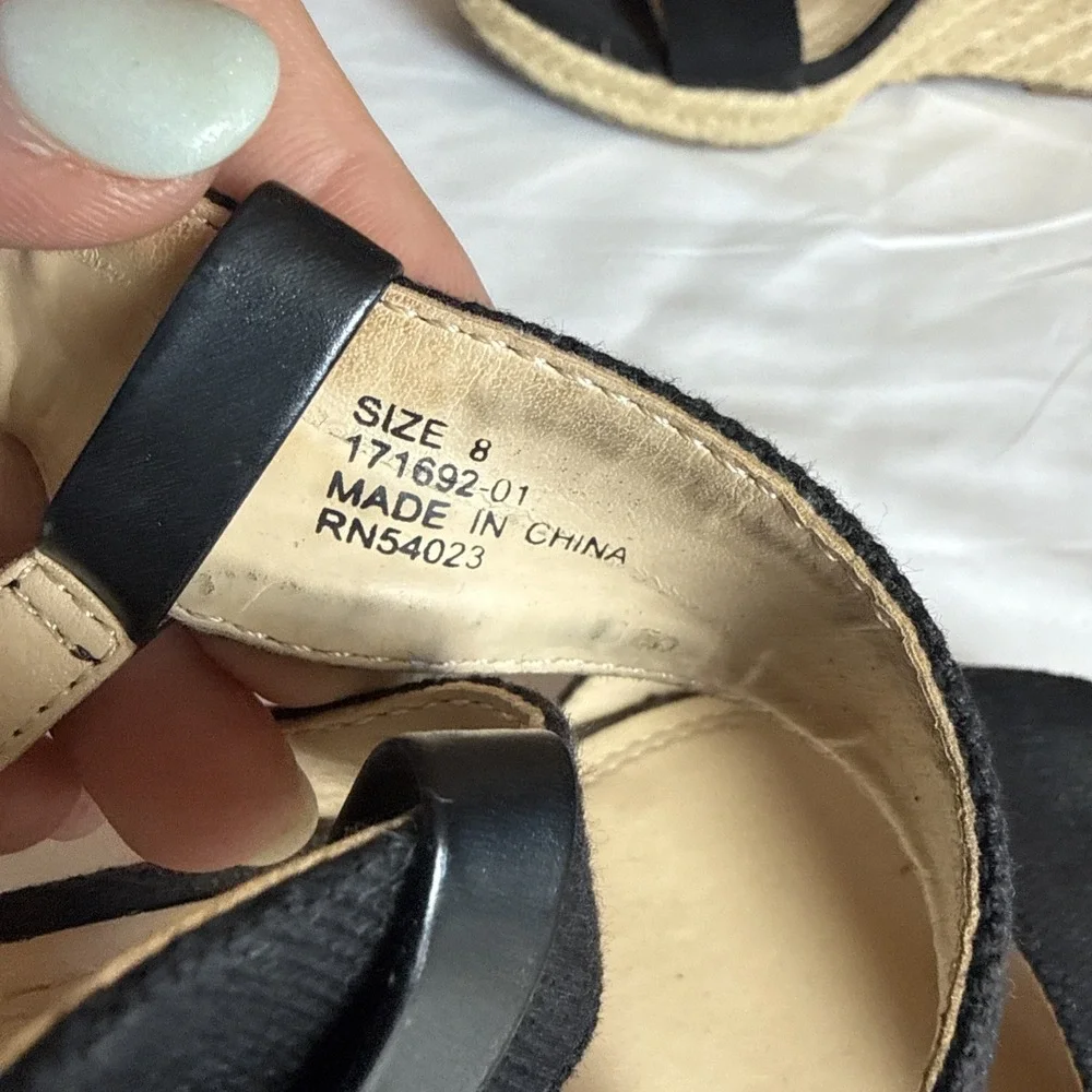 Banana Republic Black‎ Canvas Espadrille Wedge Heel Sandal Leather Trim Size 8